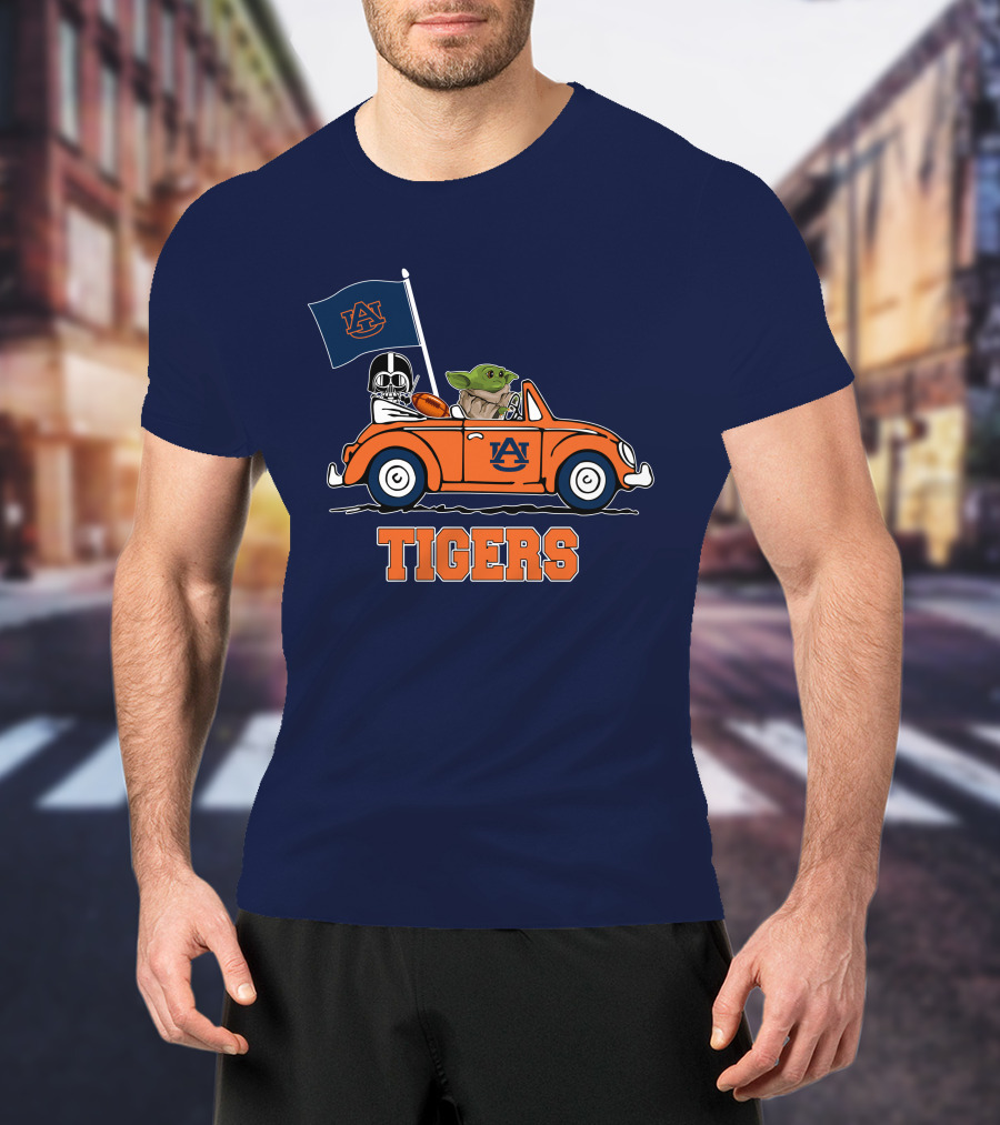 Auburn Tigers Darth Vader Baby Yoda Driving Car Star Wars T-Shirt
