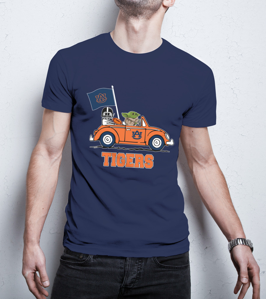 Auburn Tigers Darth Vader Baby Yoda Driving Car Star Wars T-Shirt