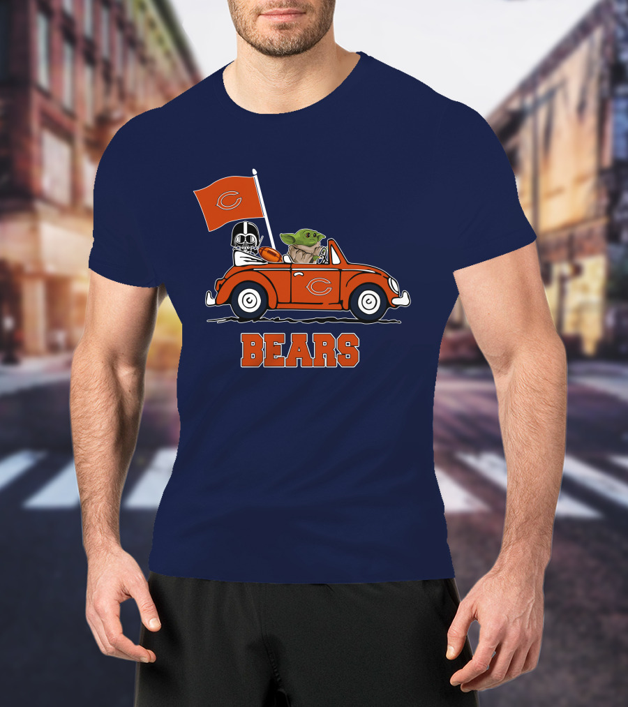 Chicago Bears Darth Vader Baby Yoda Car Driving Star Wars Football T-Shirt