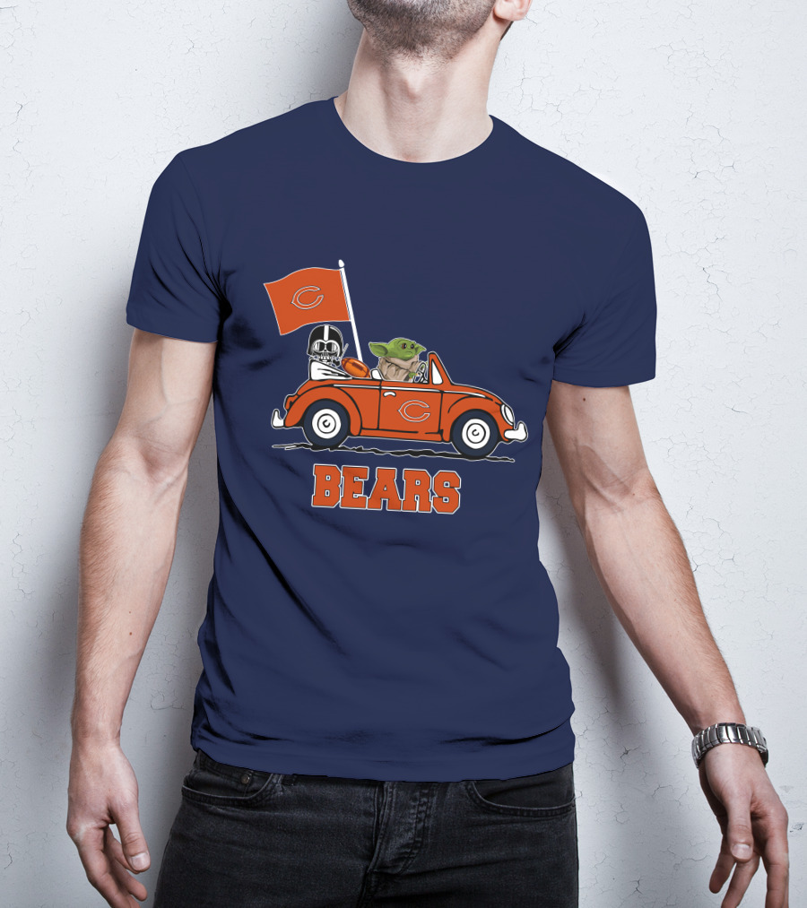 Chicago Bears Darth Vader Baby Yoda Car Driving Star Wars Football T-Shirt