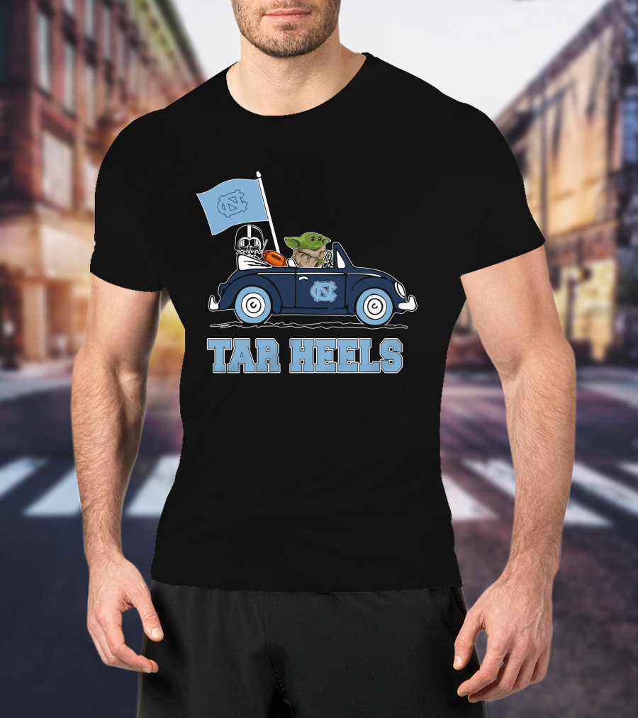 North Carolina Tar Heels Darth Vader Baby Yoda Driving Car Star Wars T-Shirt