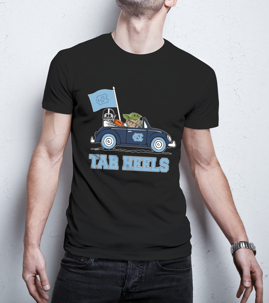 North Carolina Tar Heels Darth Vader Baby Yoda Driving Car Star Wars T-Shirt