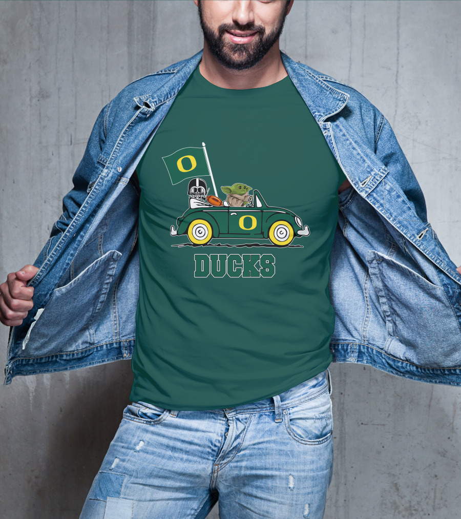 Oregon Ducks Darth Vader Baby Yoda Car Star Wars Football T-Shirt