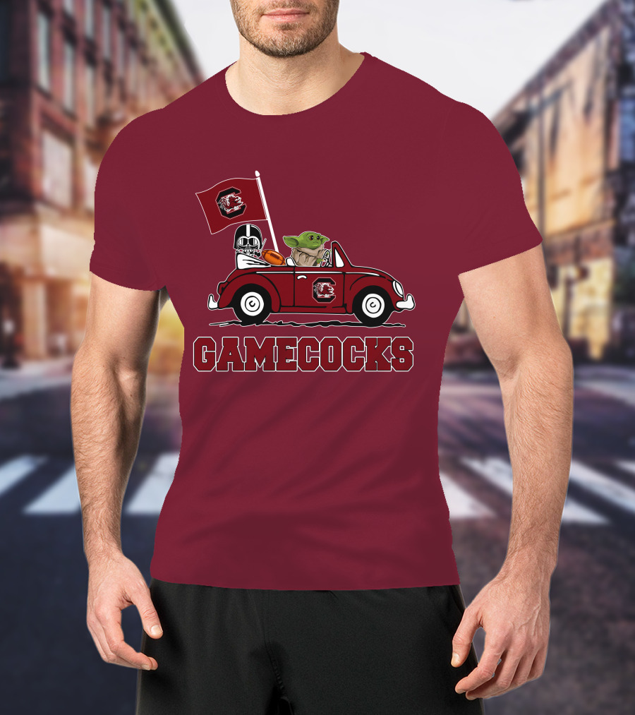 Gamecocks Baby Yoda Darth Vader Driving Football Star Wars T-Shirt
