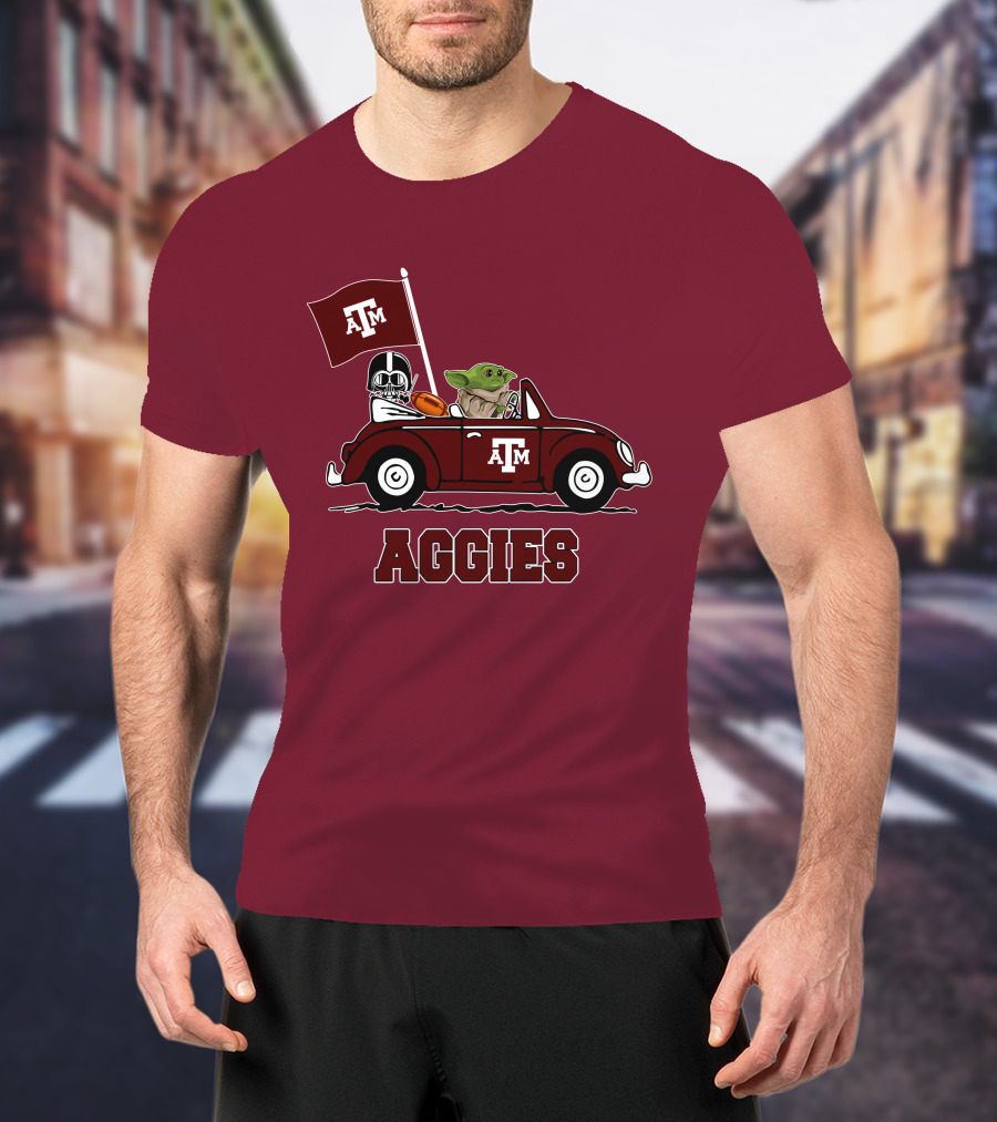 Aggies Star Wars Inspired Driving Scene With Football And Flag T-Shirt