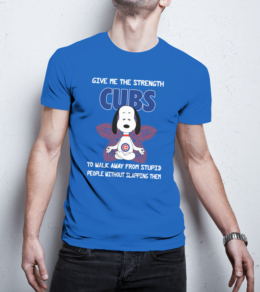 Give Me The Strength Chicago Cubs Snoopy Yoga Walk Away From Stupid People Without Slapping Them T-Shirt
