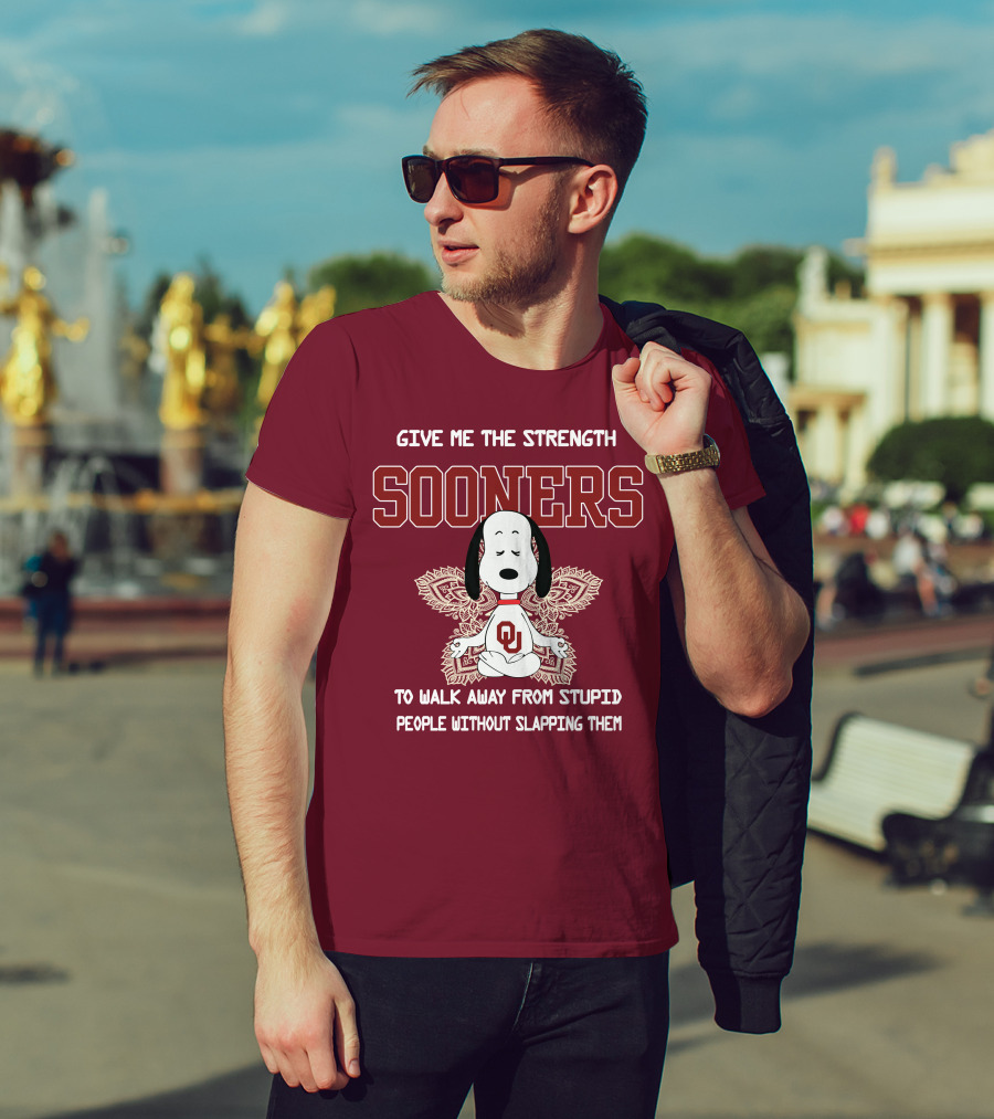 Give Me The Strength Sooners Snoopy OU Walk Away From Stupid People T-Shirt