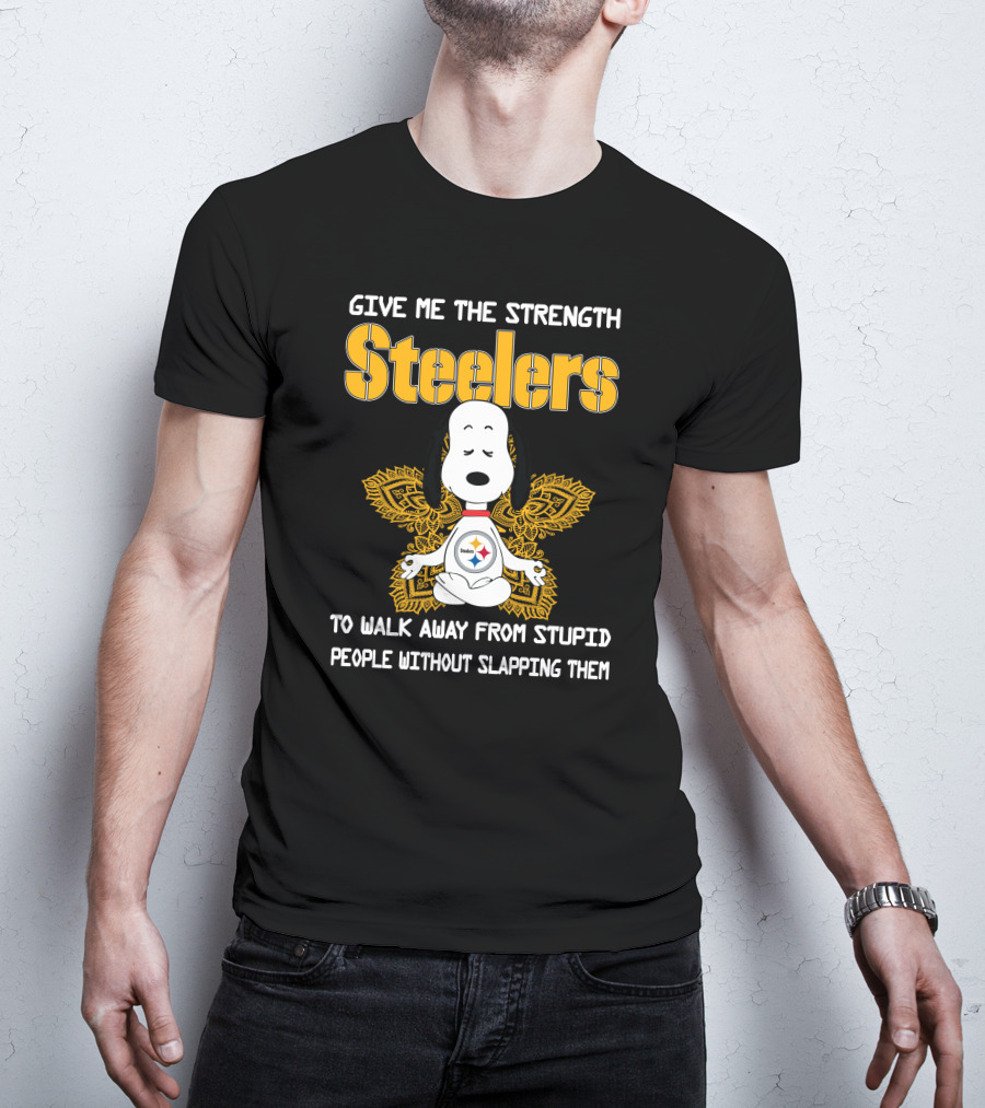 Give Me The Strength Steelers Snoopy Yoga To Walk Away From Stupid People Without Slapping Them T-Shirt