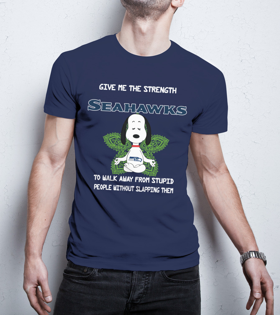 Seahawks Snoopy Yoga Give Me The Strength To Walk Away From Stupid People Without Slapping Them T-Shirt