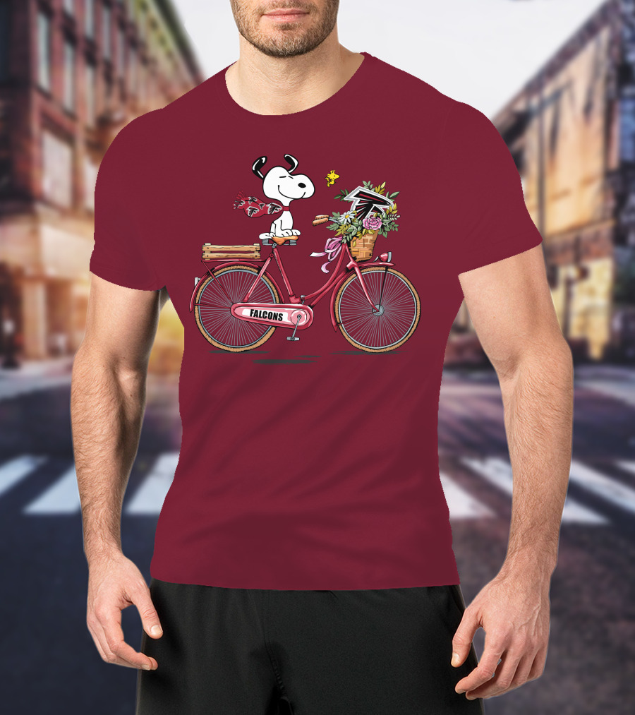 Atlanta Falcons Snoopy Woodstock Bicycle Adventure T-Shirt