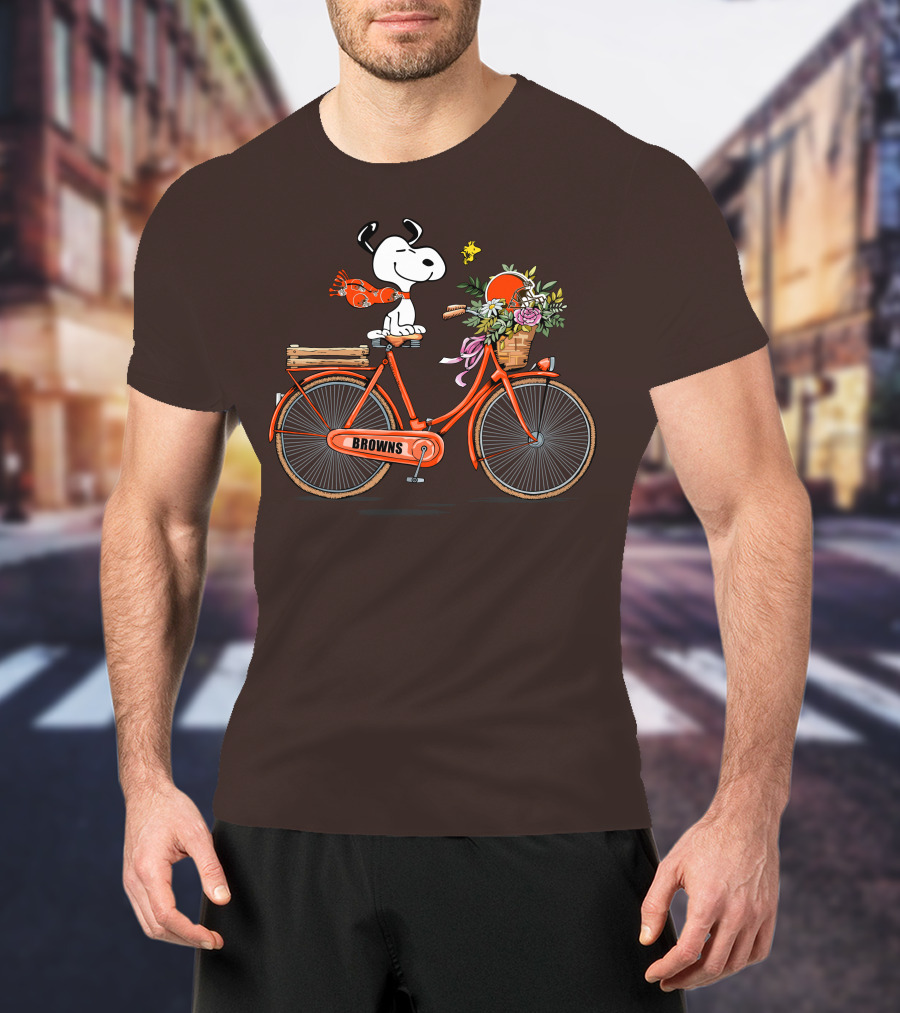 Cleveland Browns Snoopy Woodstock Flower Bicycle T-Shirt