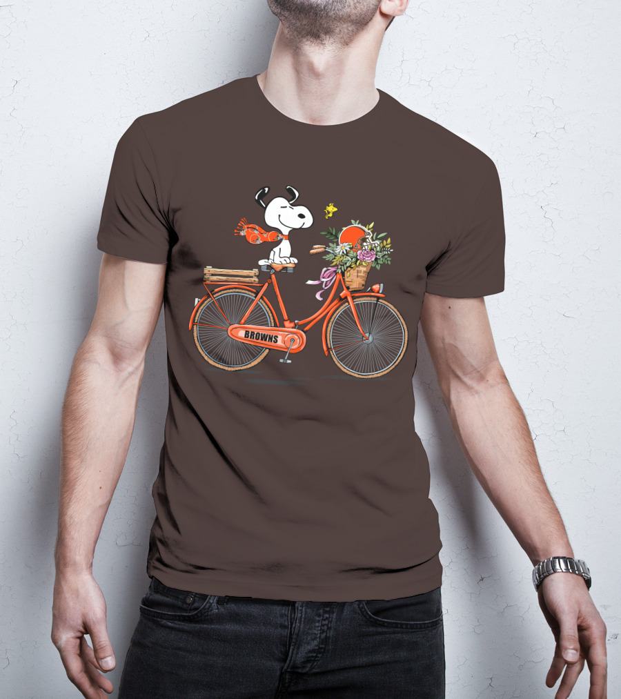 Cleveland Browns Snoopy Woodstock Flower Bicycle T-Shirt