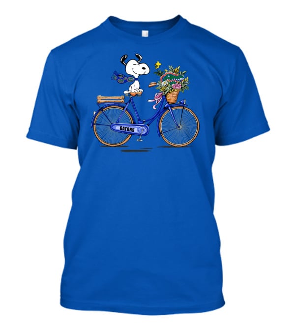 Snoopy Riding Gators Bike With Florida Gators Logo And Basket Of Flowers T-Shirt