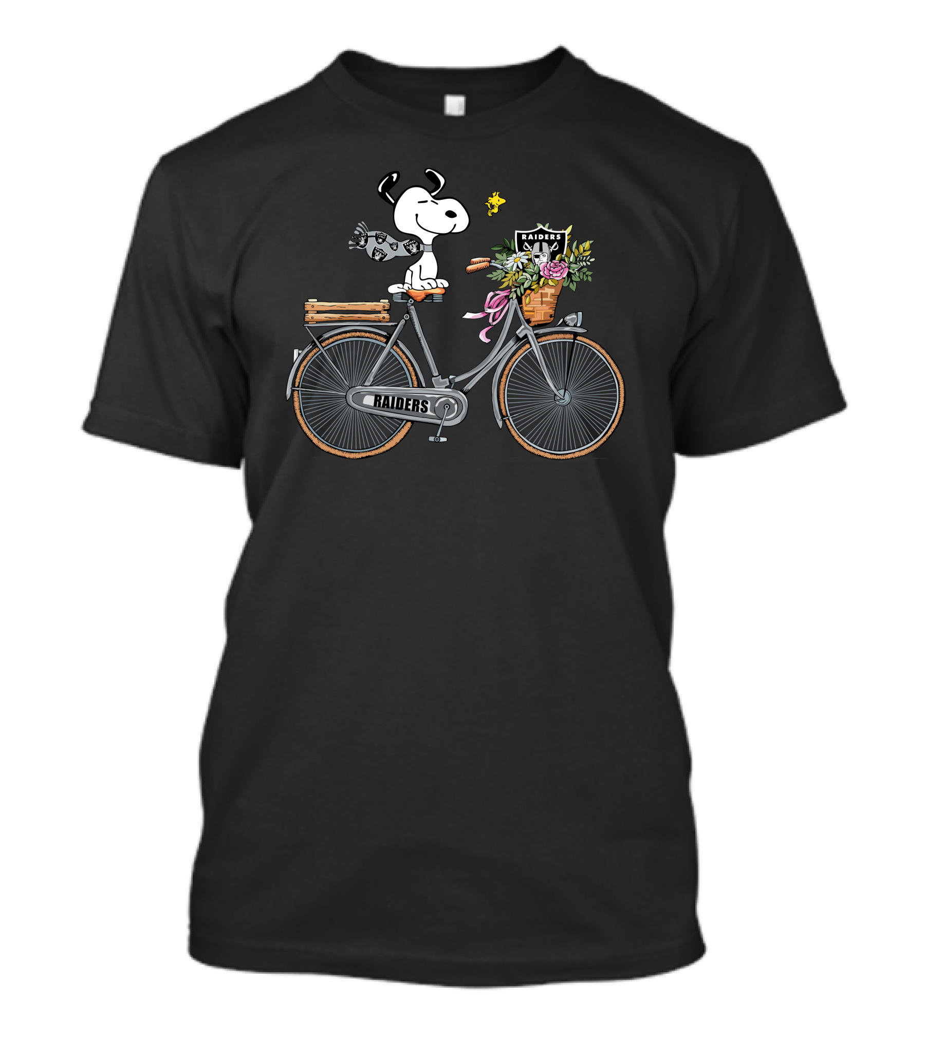 Las Vegas Raiders Snoopy Bicycle Adventure With Woodstock And Flowers T-Shirt
