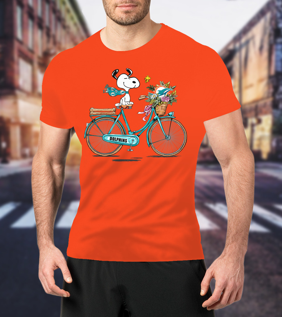 Miami Dolphins Snoopy Bicycle Adventure T-Shirt