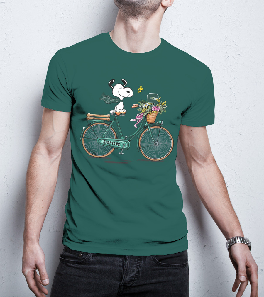 Michigan State Spartans Snoopy On Bicycle With Flowers T-Shirt
