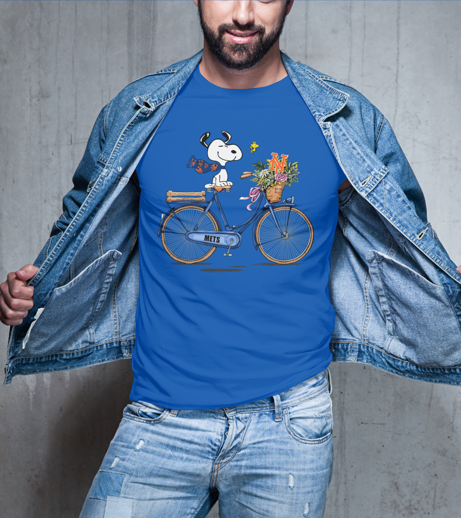 New York Mets Snoopy Bicycle Adventure With Baseball And Woodstock T-Shirt