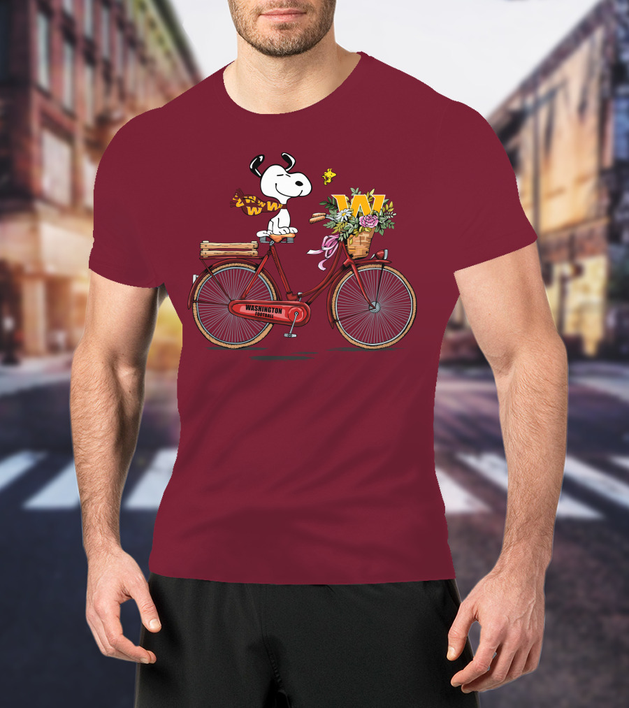 Washington Football Team Snoopy With Bicycle And Flowers T-Shirt