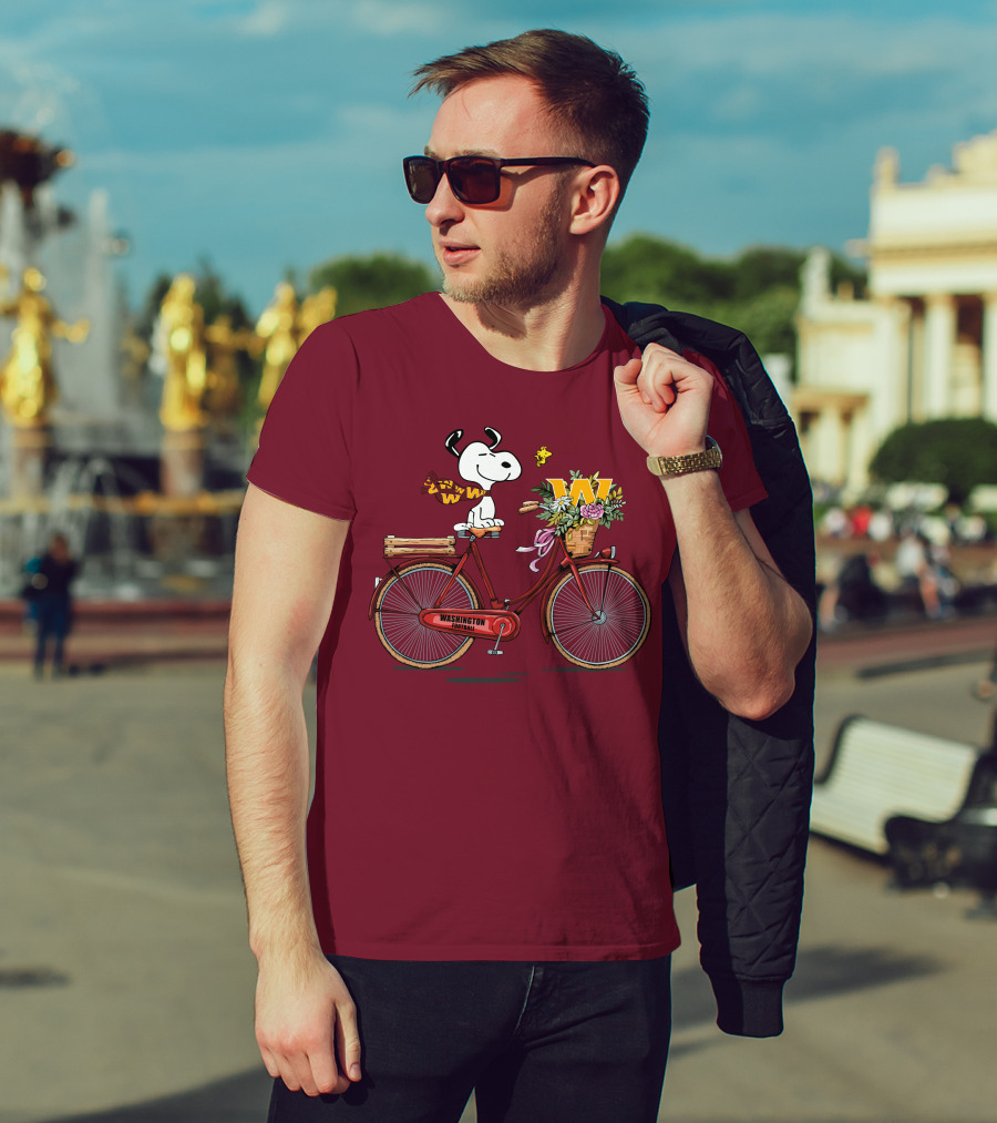 Washington Football Team Snoopy With Bicycle And Flowers T-Shirt