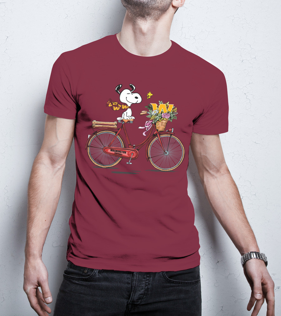 Washington Football Team Snoopy With Bicycle And Flowers T-Shirt