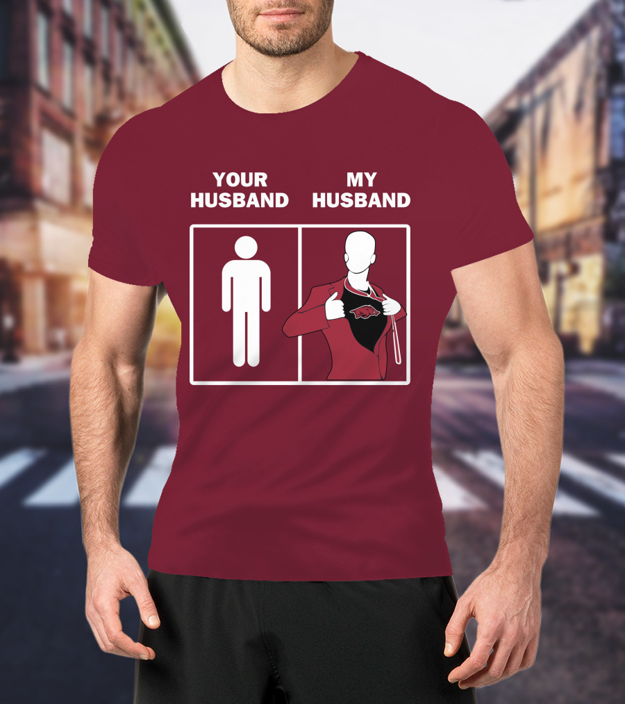 Arkansas Razorbacks Your Husband My Husband Superhero Fan Comparison T-Shirt