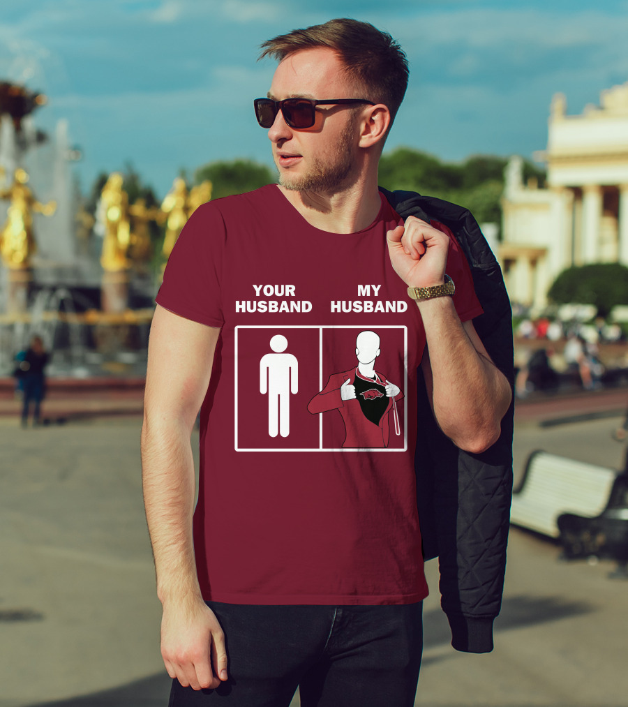 Arkansas Razorbacks Your Husband My Husband Superhero Fan Comparison T-Shirt