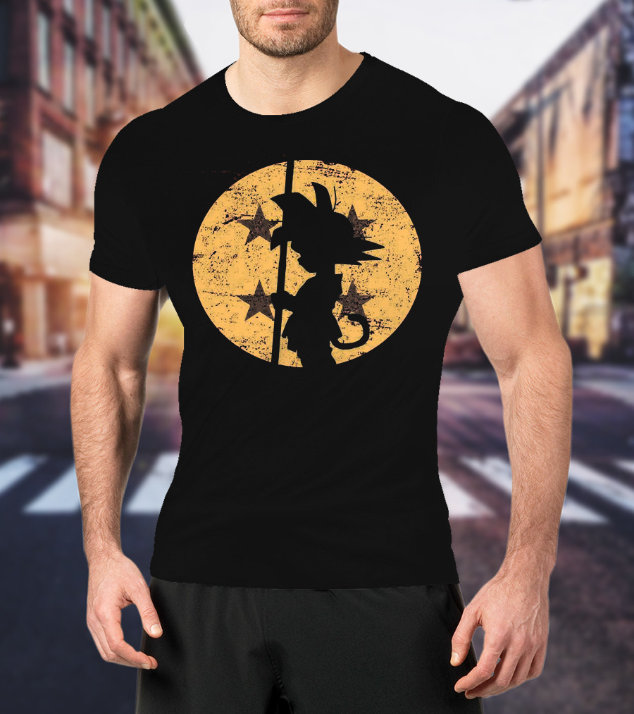 Songoku Dragonball Silhouette With Stars Circle T-Shirt