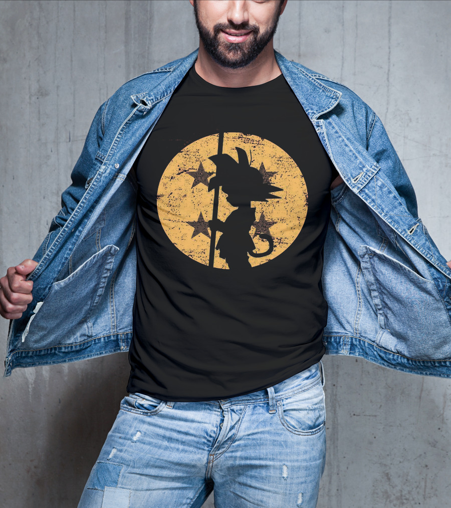 Songoku Dragonball Silhouette With Stars Circle T-Shirt