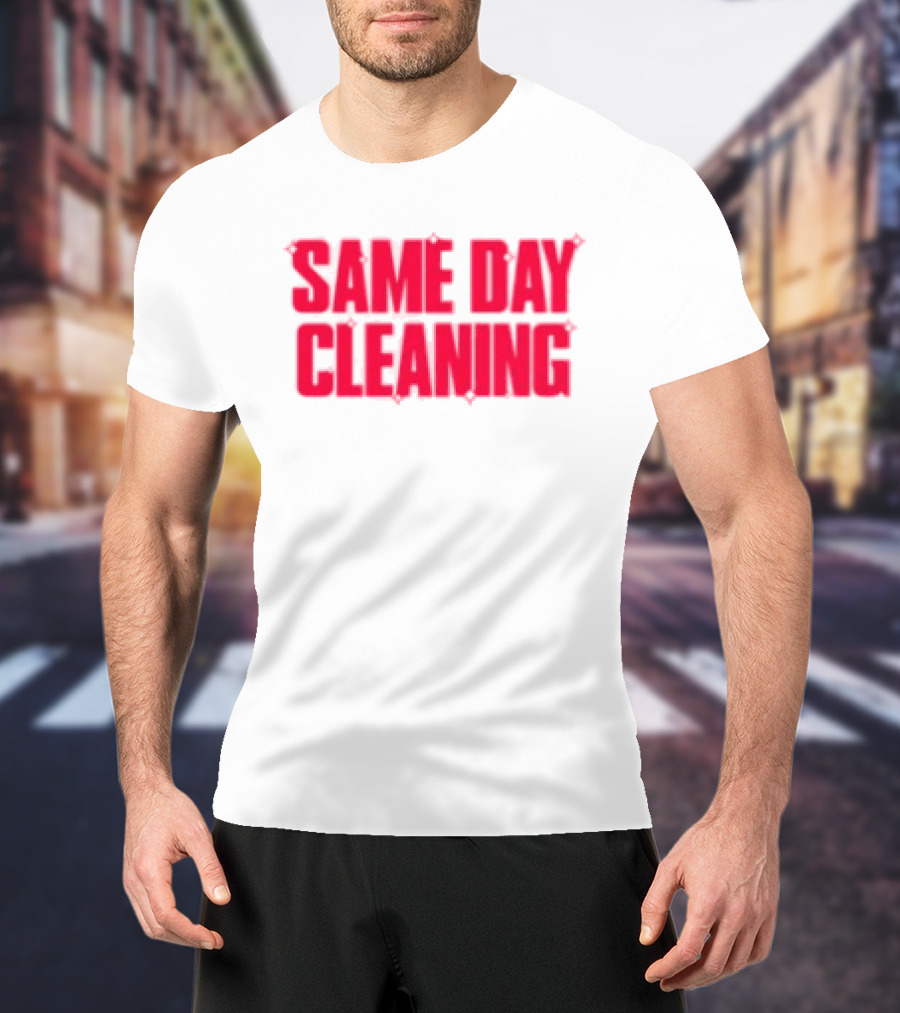 Sammy Virji Same Day Cleaning Bold Red Text T-Shirt