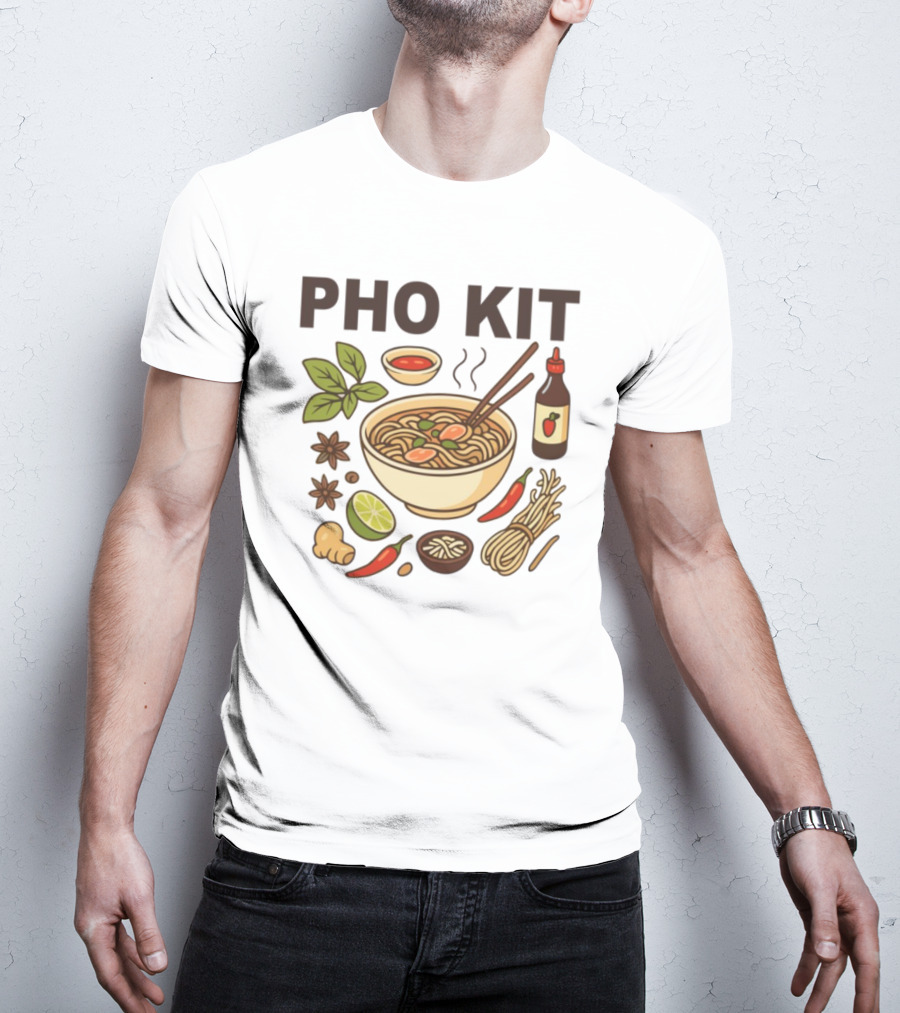 Pho Kit Noodle Bowl With Ingredients And Chopsticks T-Shirt