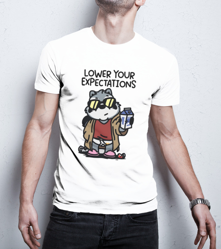 Lower Your Expectations Cartoon Character With Sunglasses And Milk Carton T-Shirt