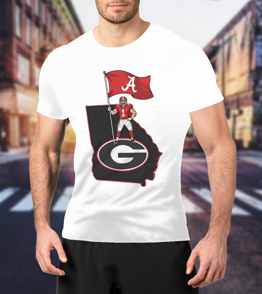 Alabama Crimson Tide Flag Over Georgia Bulldogs Map Football Rivalry T-Shirt