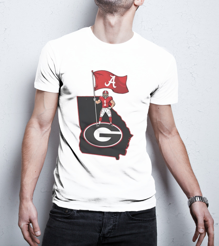 Alabama Crimson Tide Flag Over Georgia Bulldogs Map Football Rivalry T-Shirt
