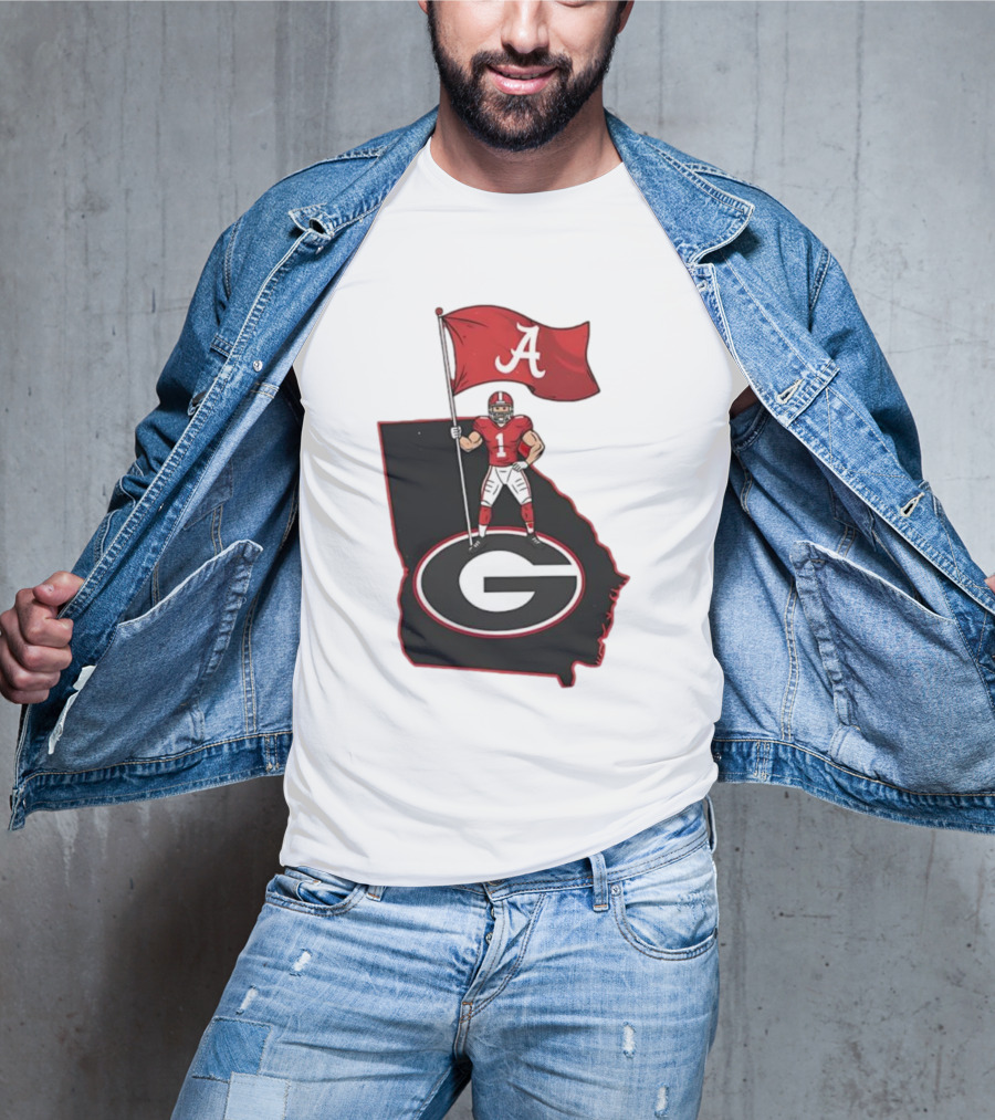 Alabama Crimson Tide Flag Over Georgia Bulldogs Map Football Rivalry T-Shirt