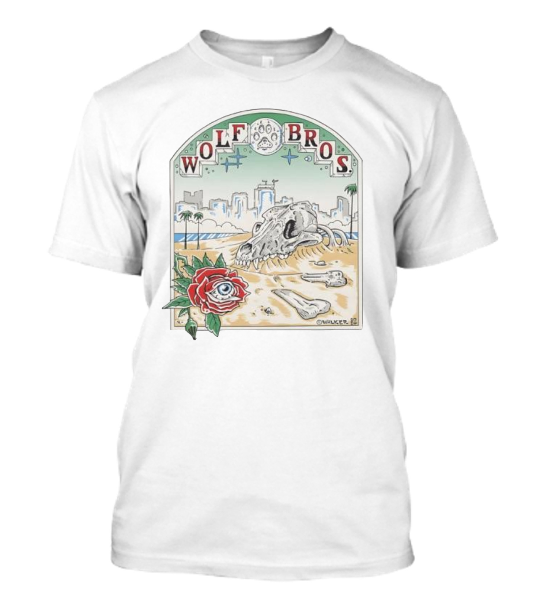 Wolf Bros Skull And Rose Beach Scene Ft Lauderdale Florida T-Shirt
