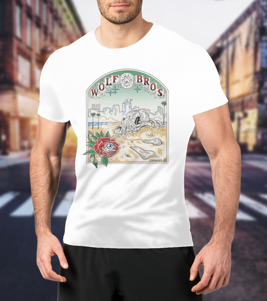 Wolf Bros Skull And Rose Beach Scene Ft Lauderdale Florida T-Shirt