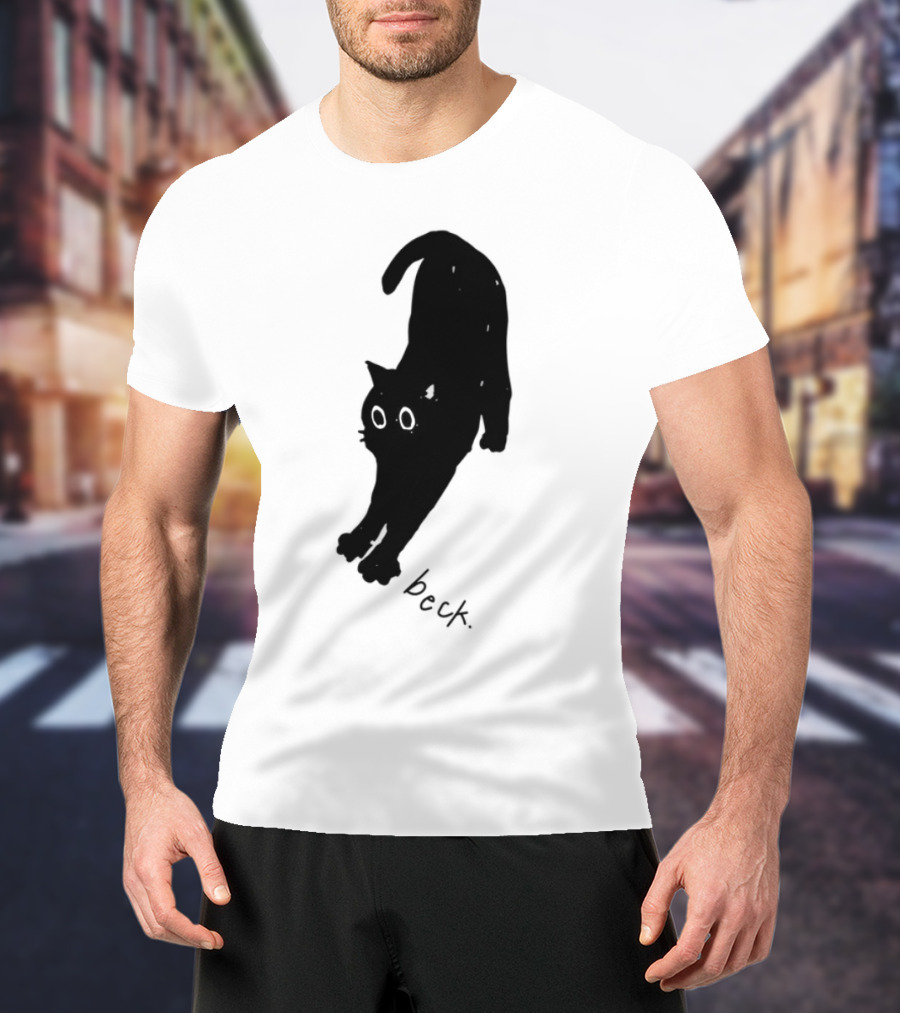 Beck Stretching Cat Silhouette Black Outline T-Shirt