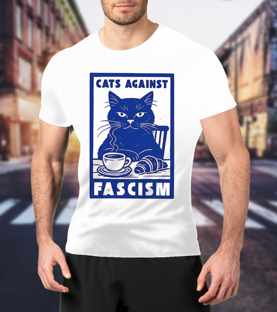 Cats Against Fascism Coffee And Croissant T-Shirt
