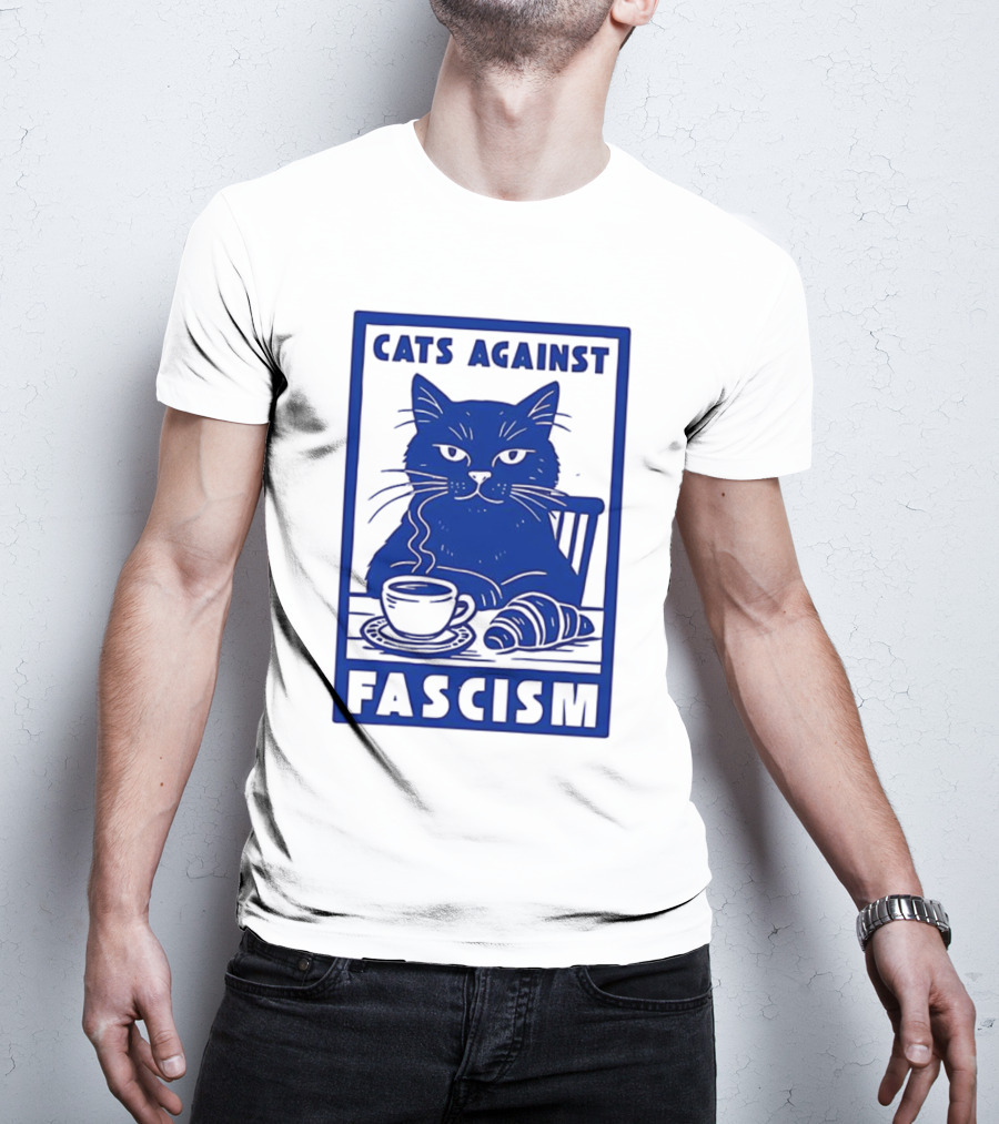 Cats Against Fascism Coffee And Croissant T-Shirt