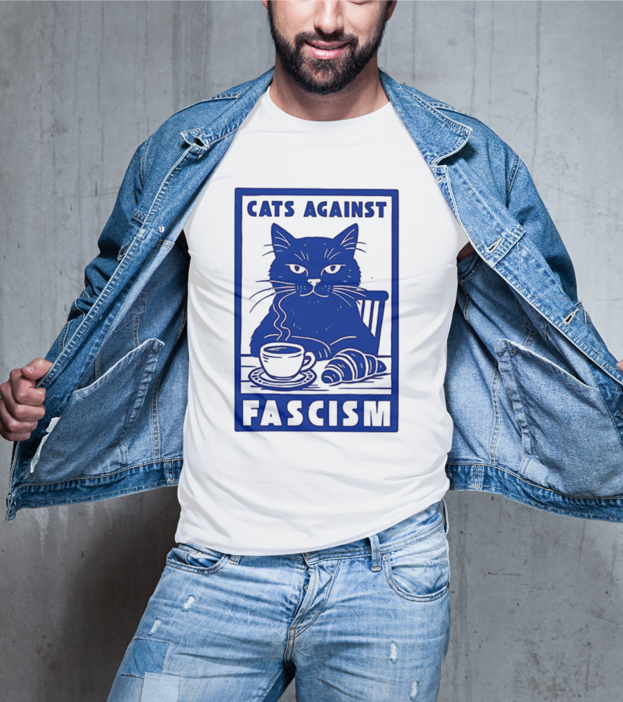 Cats Against Fascism Coffee And Croissant T-Shirt
