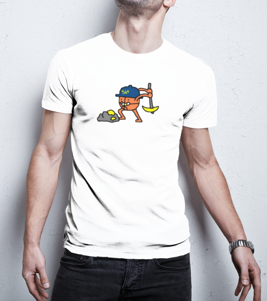 Miner Character With Pickaxe Discovering Gold Nuggets T-Shirt