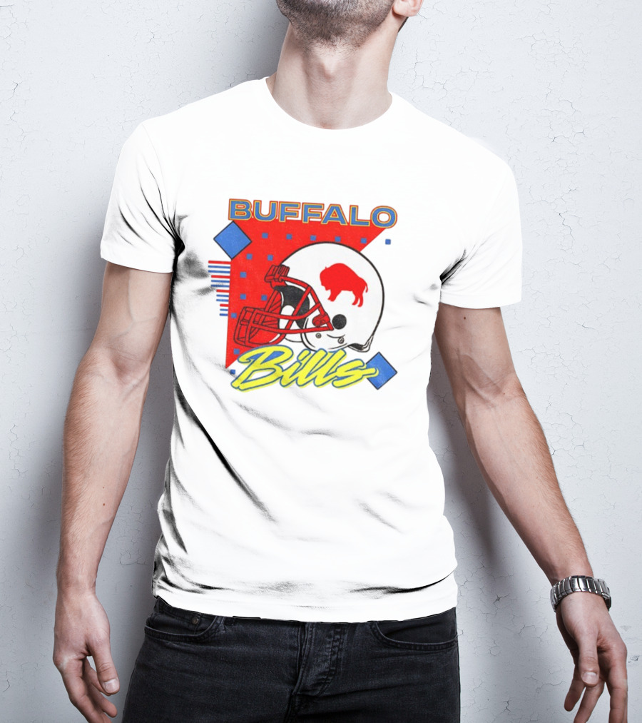 Buffalo Bills 90s Style Football Helmet Retro NFL Game Day T-Shirt