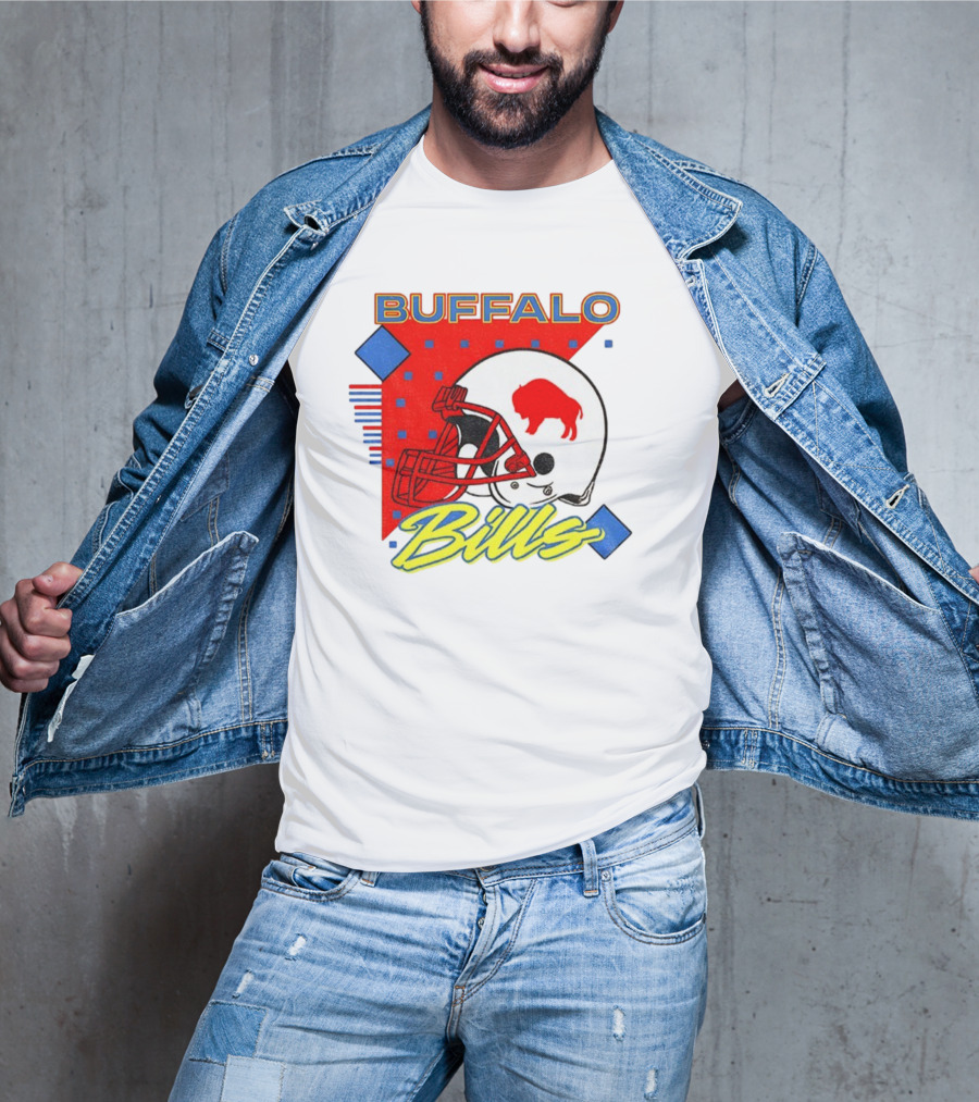 Buffalo Bills 90s Style Football Helmet Retro NFL Game Day T-Shirt