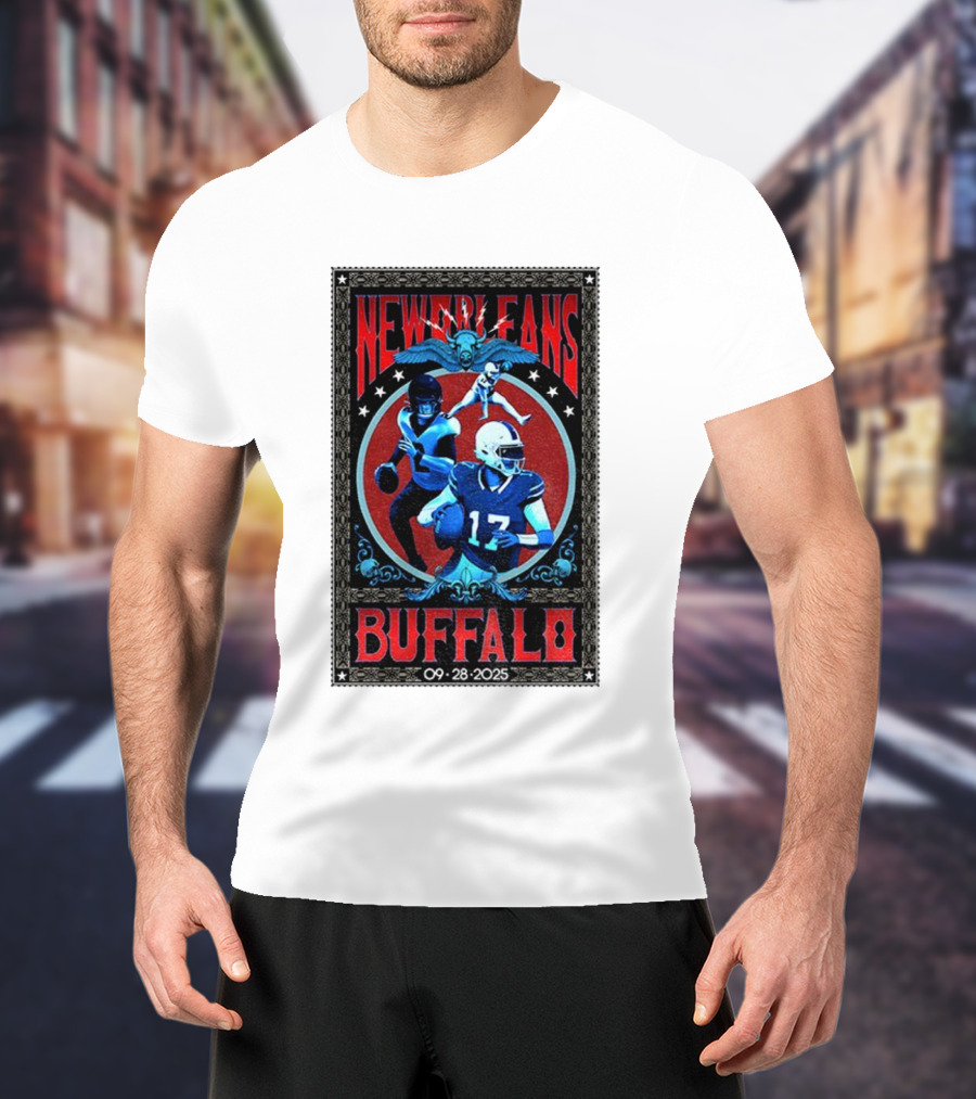 New Orleans Vs Buffalo September 28 2025 NFL Football Josh Allen Tyler Bass T-Shirt