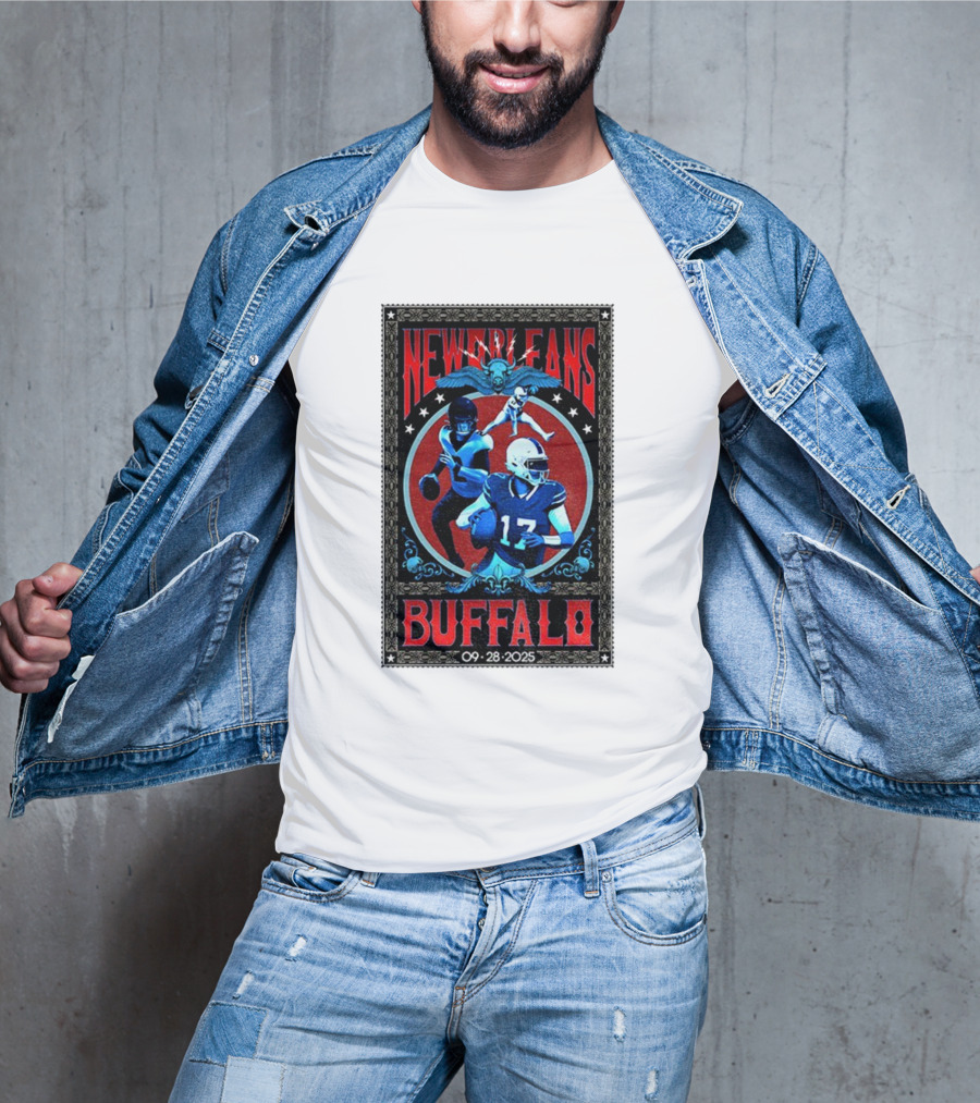 New Orleans Vs Buffalo September 28 2025 NFL Football Josh Allen Tyler Bass T-Shirt