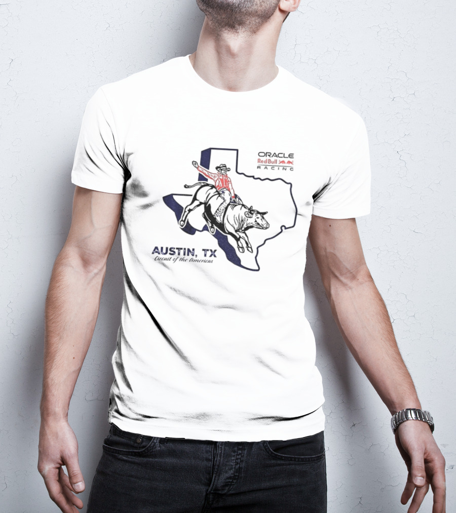 Oracle Red Bull Racing Austin TX Circuit Of The Americas Cowboy Bull Riding Texas Outline T-Shirt