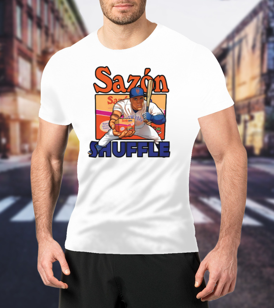 New York Sazón Goya Baseball Player Shuffle T-Shirt