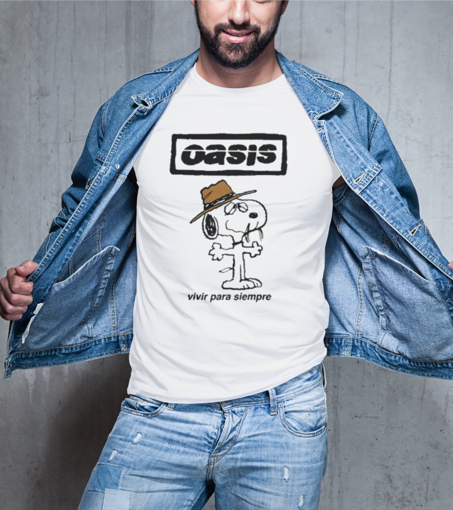 Snoopy Oasis Vivir Para Siempre Taza Café En El Desierto Icono Vintage T-Shirt