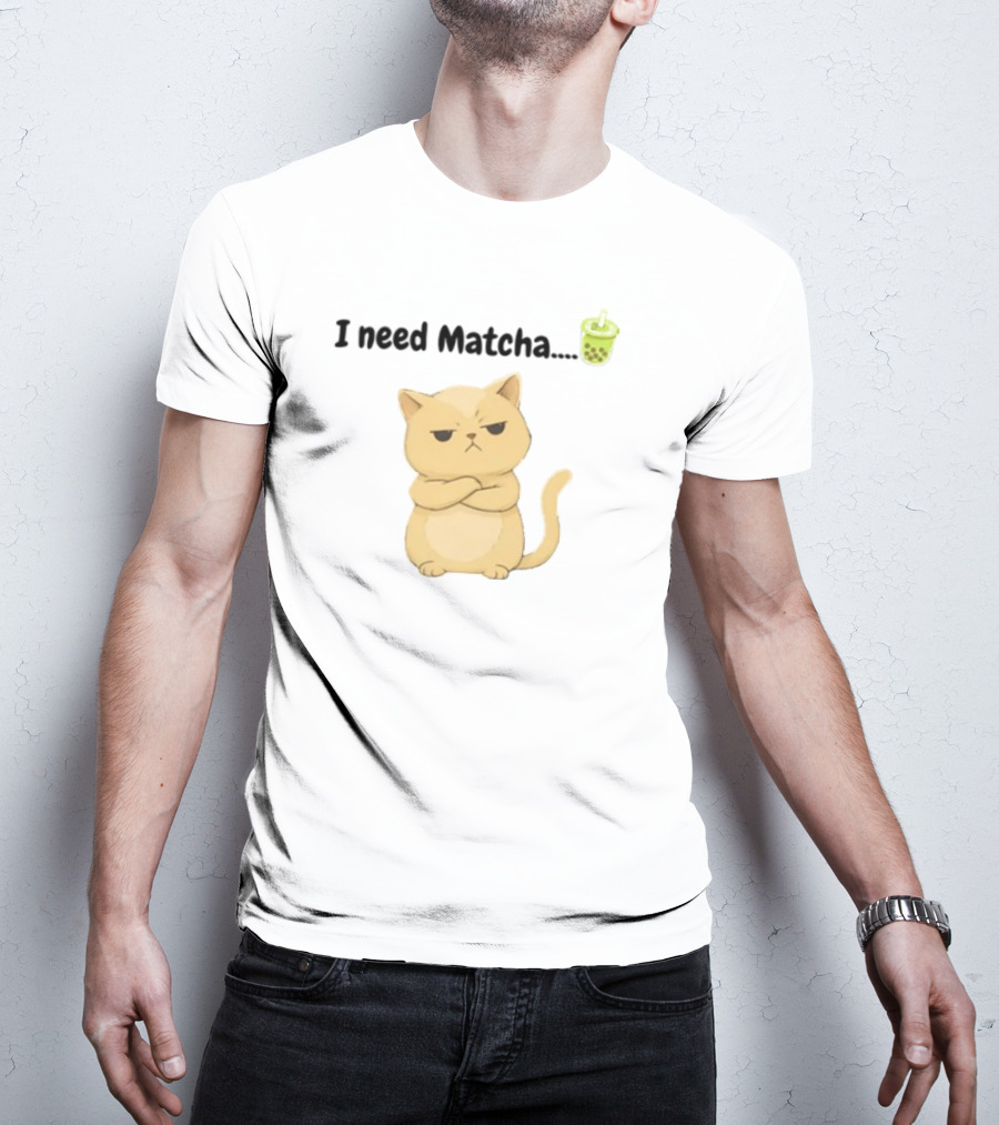 Amran I Need Matcha Grumpy Cat Boba Bubble Tea T-Shirt