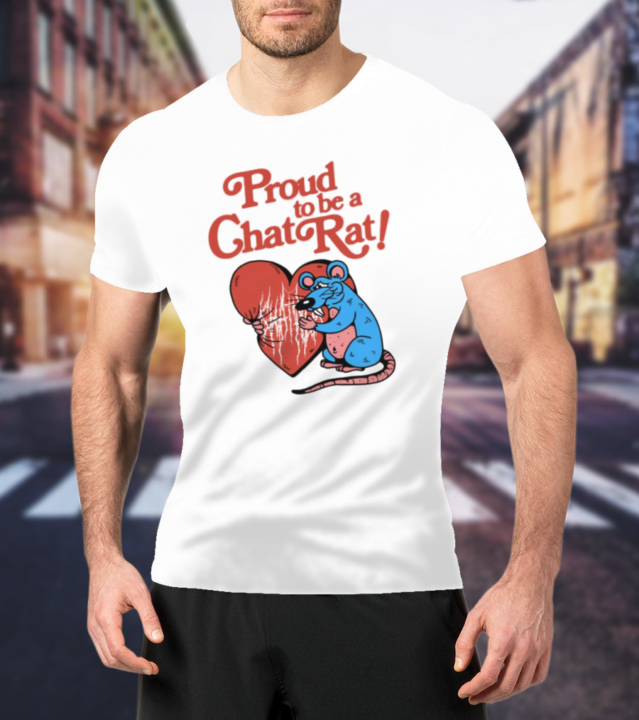 Proud To Be A Chat Rat Heart Hugging Cartoon Blue Rat T-Shirt